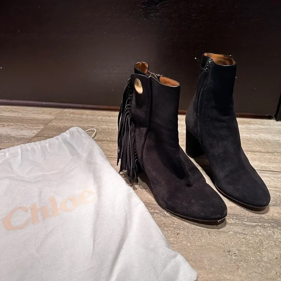 Chloe Black Fringe Ankle Booties - Picture 2 of 5